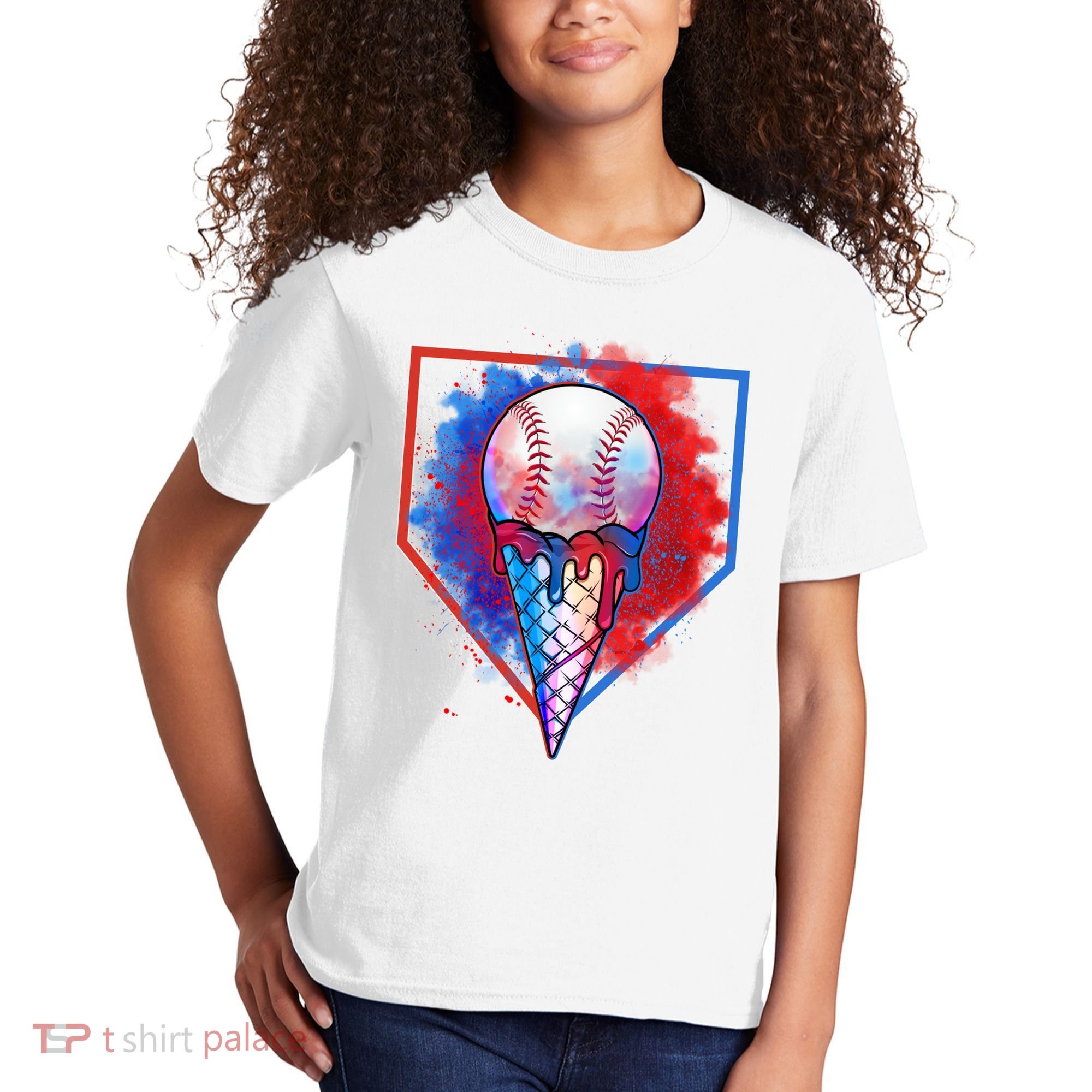 Cute Melting Ice Cream Baseball Ball Home Plate Kids T-Shirt