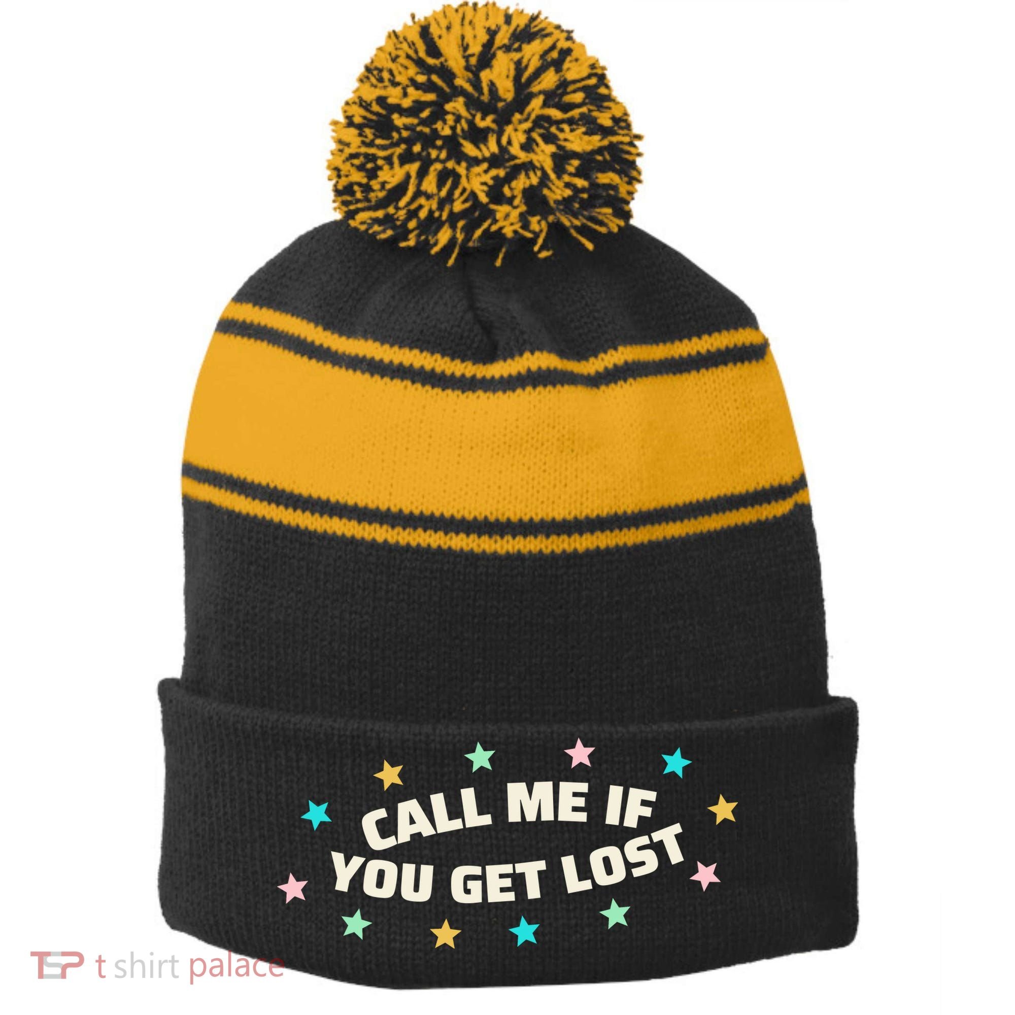 Call Me If You Get Lost Stripe Pom Pom Beanie