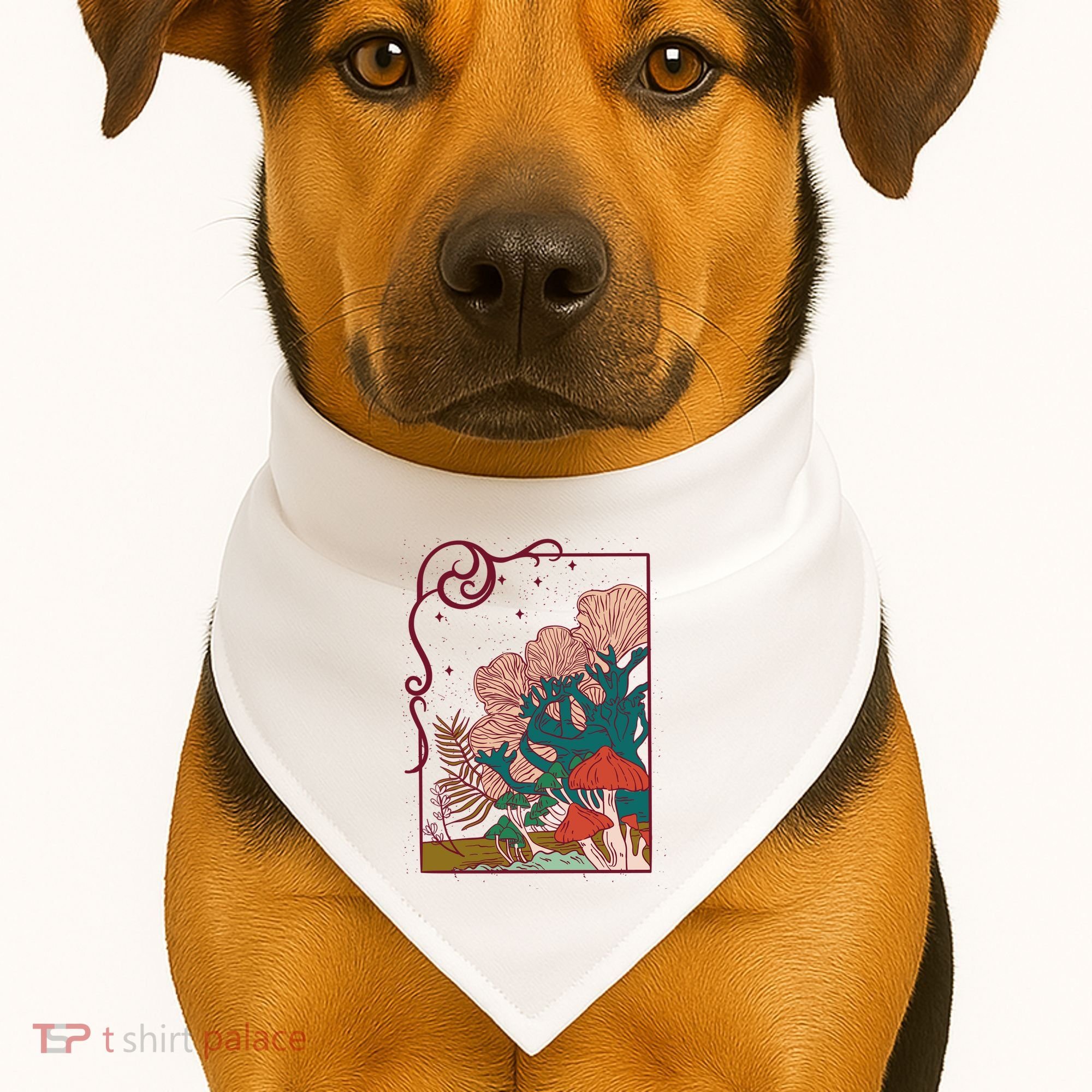Cool Mushrooms Illustration USA-Made Doggie Bandana