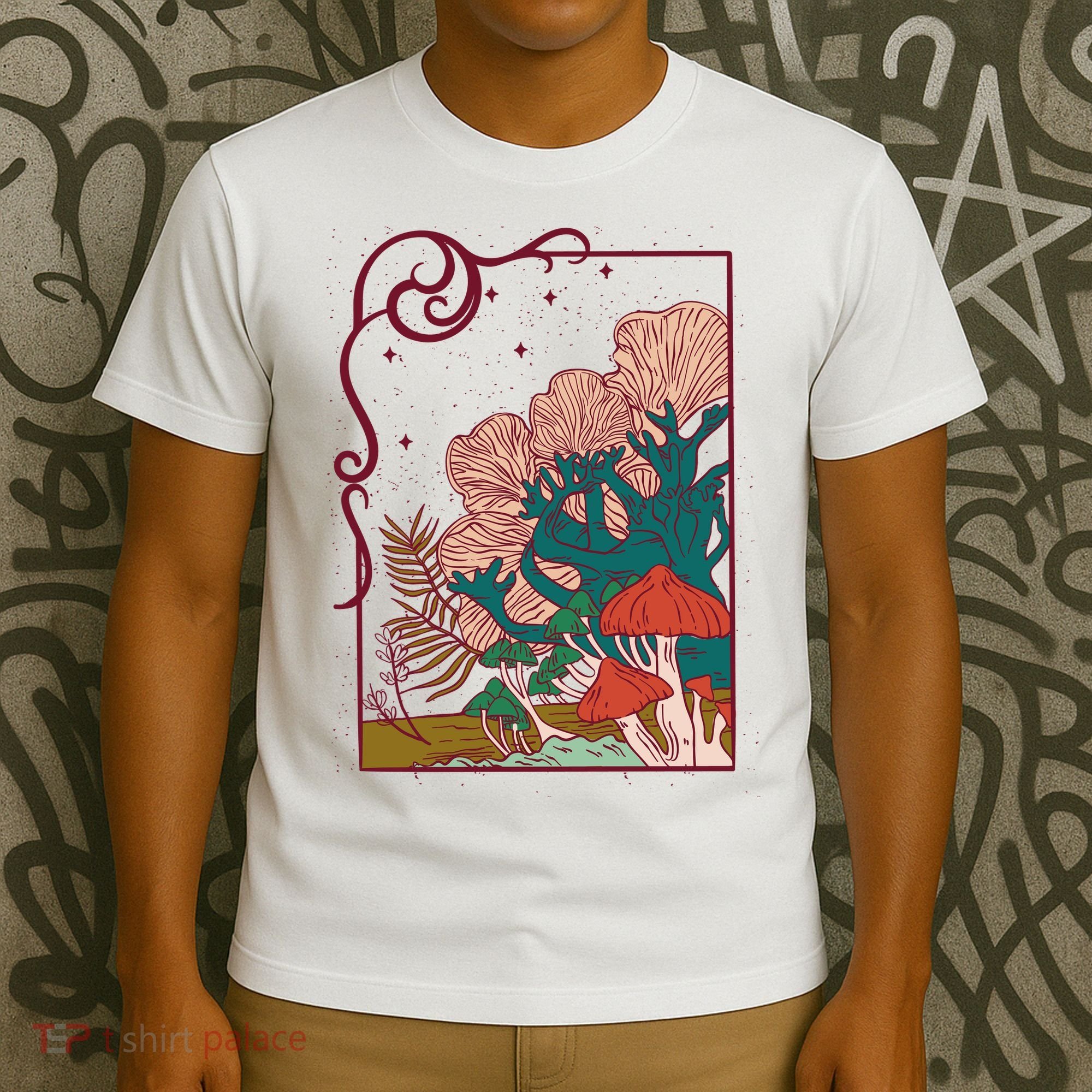 Cool Mushrooms Illustration T-Shirt