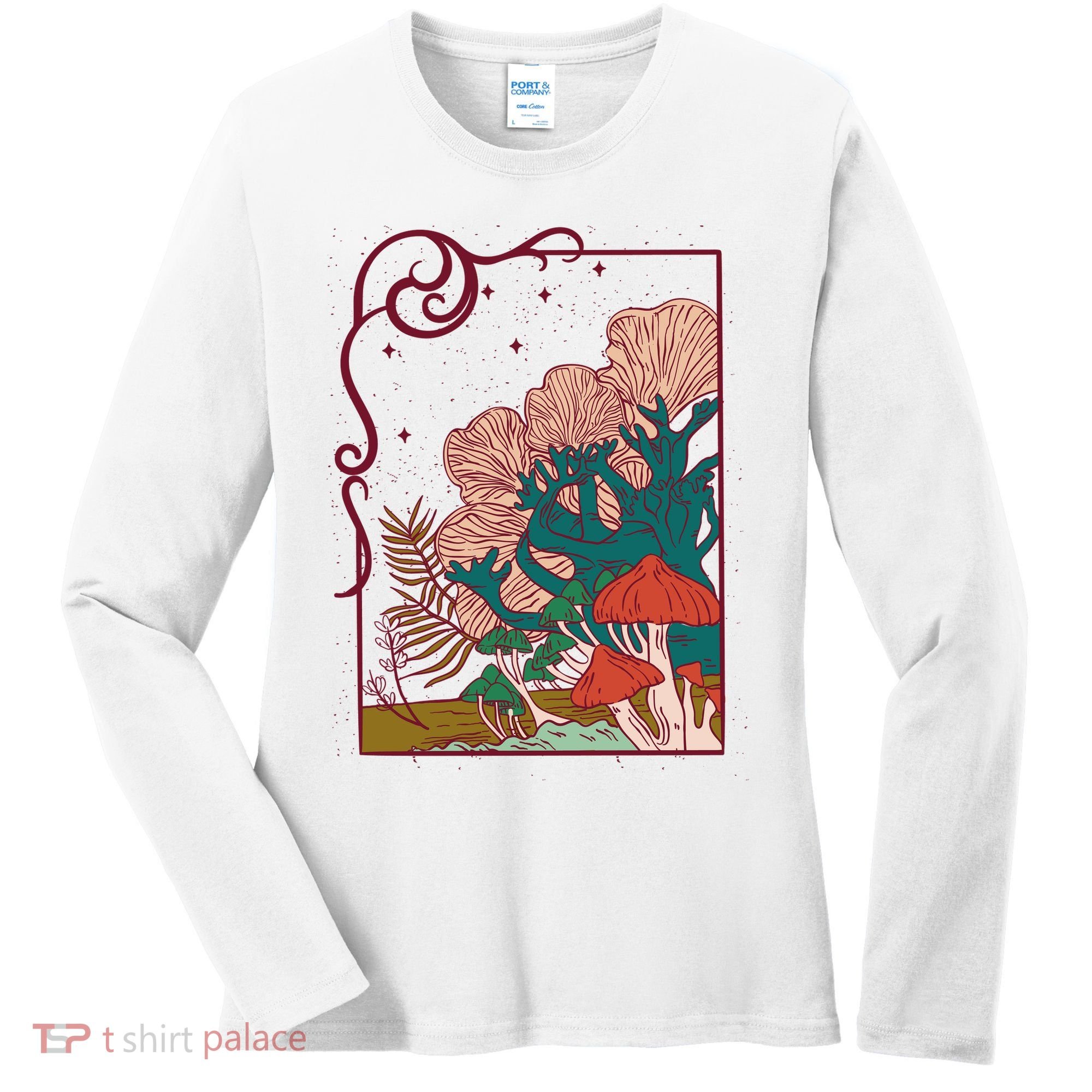 Cool Mushrooms Illustration Women's Long Sleeve Shirt