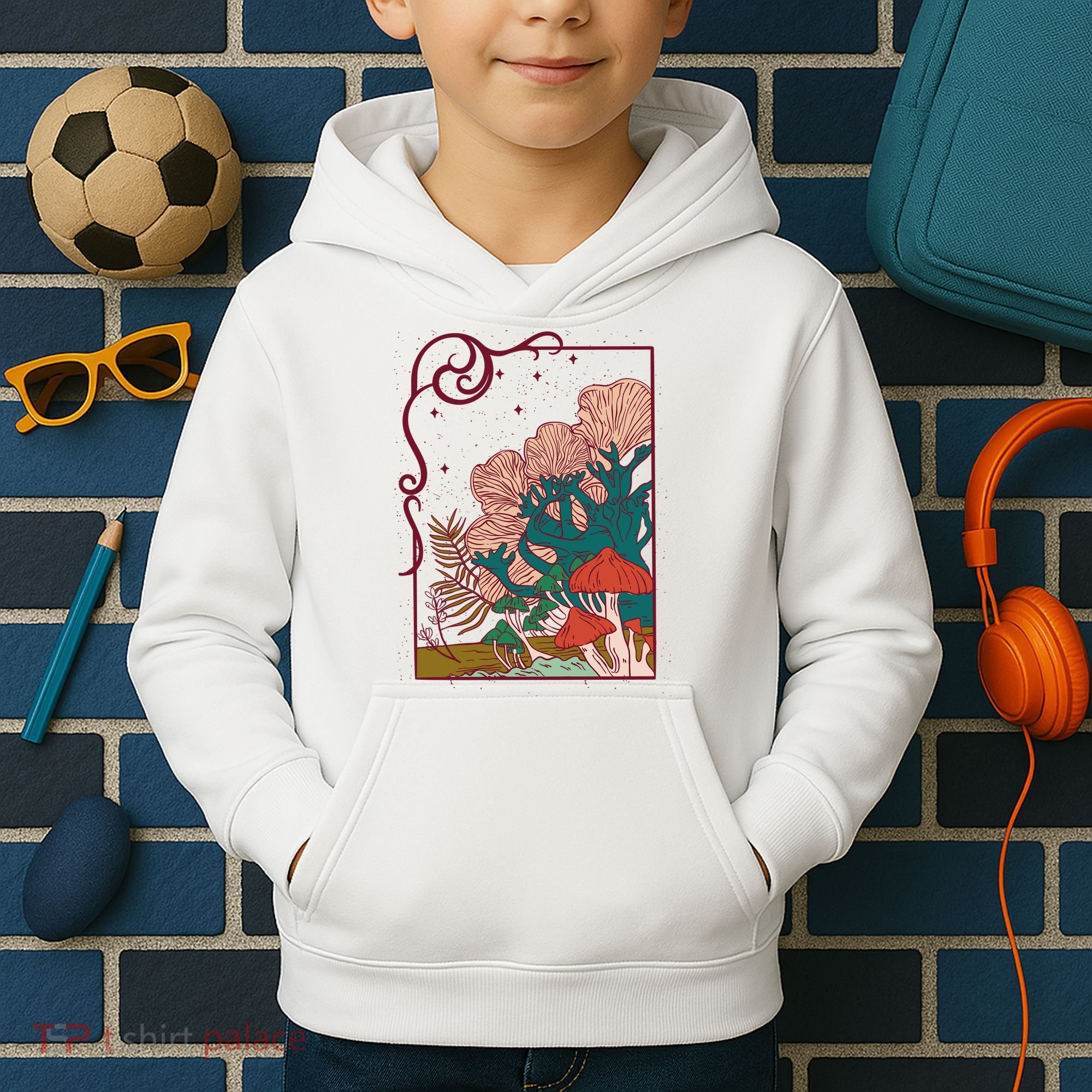Cool Mushrooms Illustration Kids Hoodie