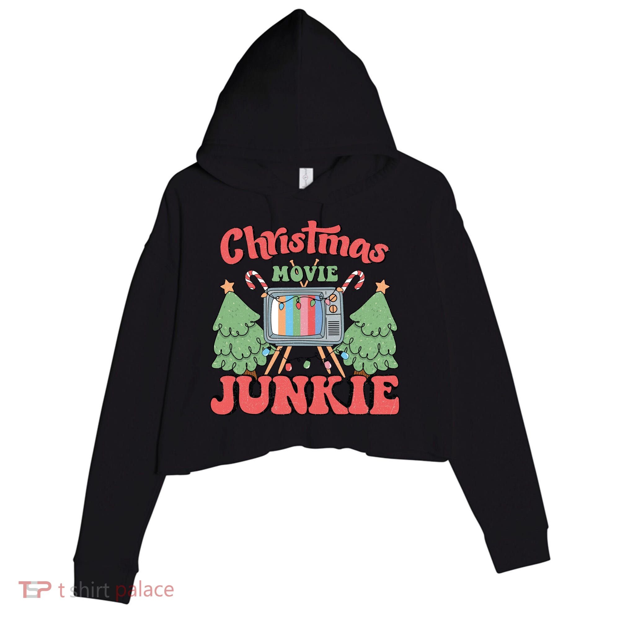 Christmas Movie Junkie Crop Fleece Hoodie