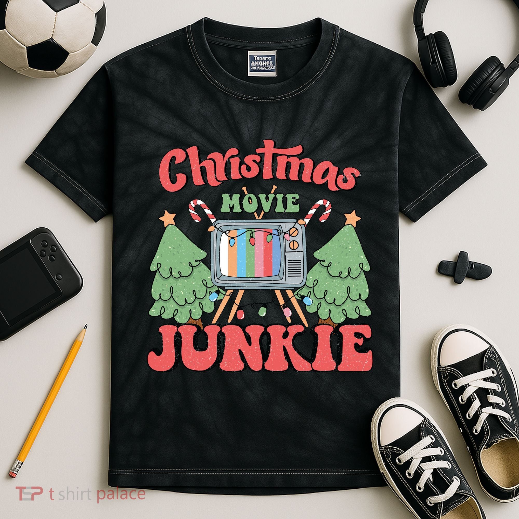 Christmas Movie Junkie Kids Tie-Dye T-Shirt