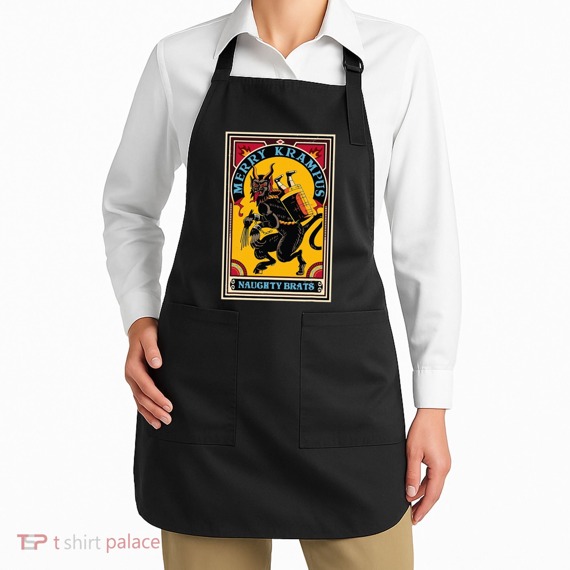 Christmas Merry Krampus Naughty Brats Circus Poster Style  Apron