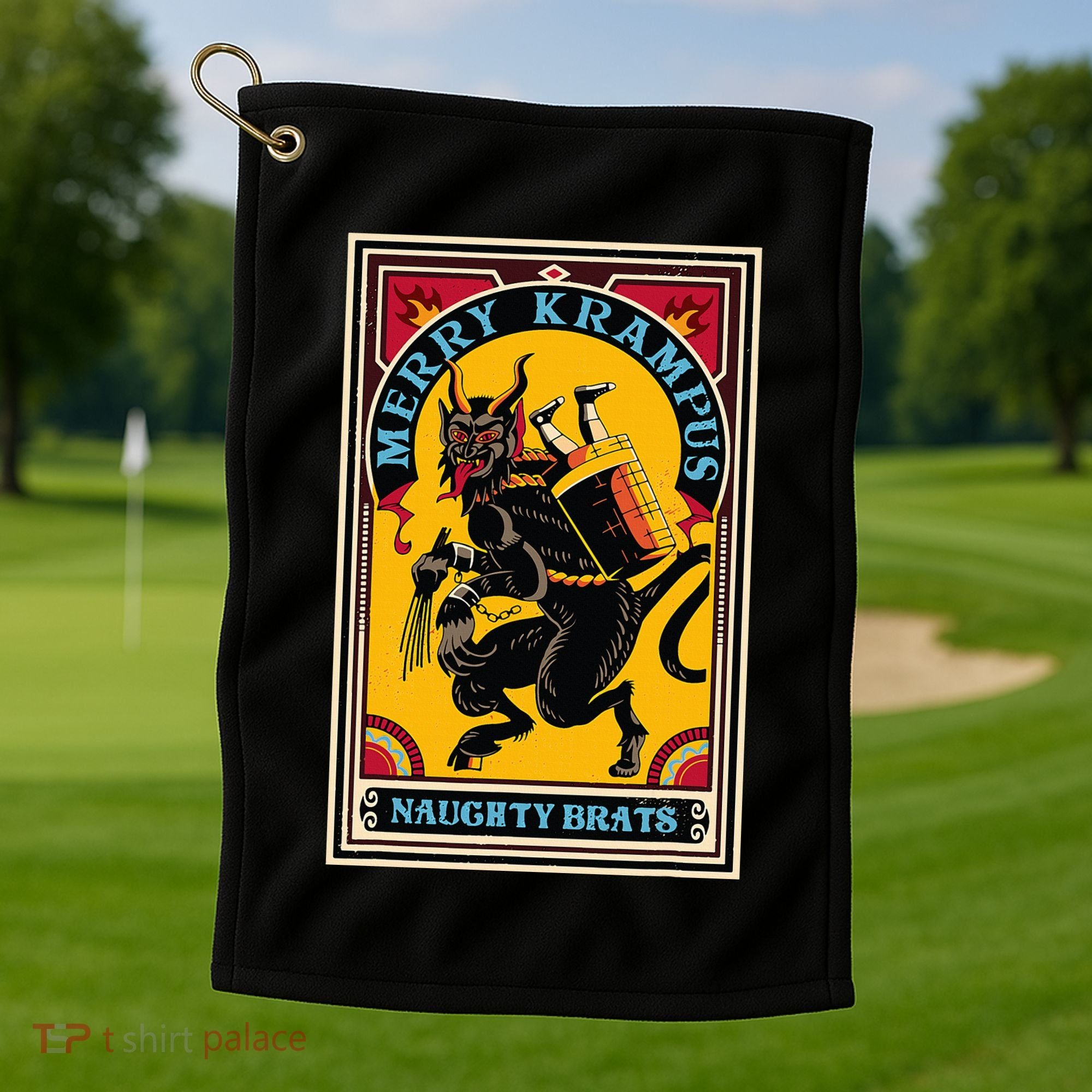Christmas Merry Krampus Naughty Brats Circus Poster Style  Golf Towel