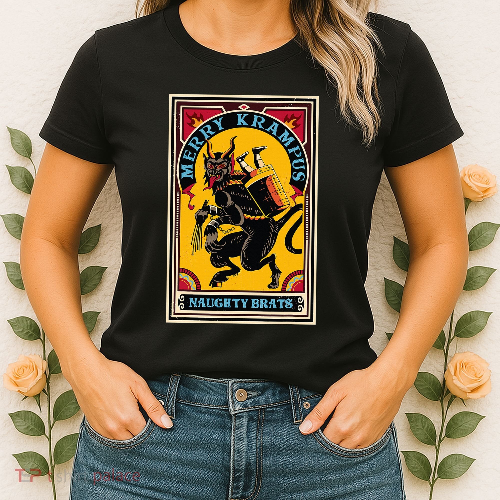 Christmas Merry Krampus Naughty Brats Circus Poster Style  Women's T-Shirt