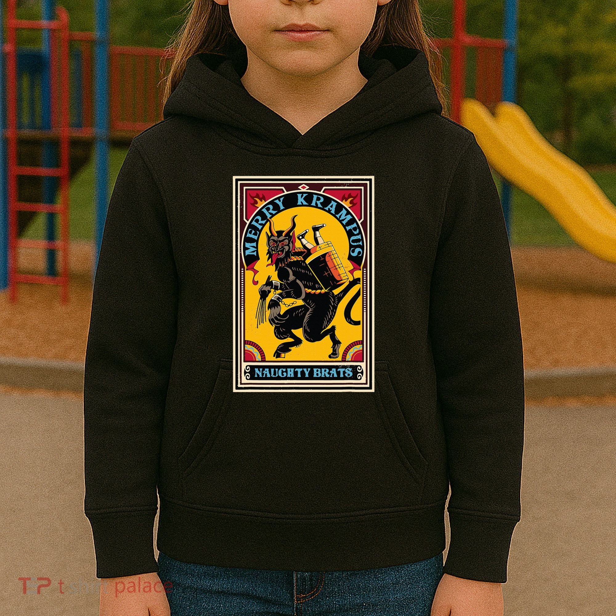 Christmas Merry Krampus Naughty Brats Circus Poster Style  Kids Hoodie
