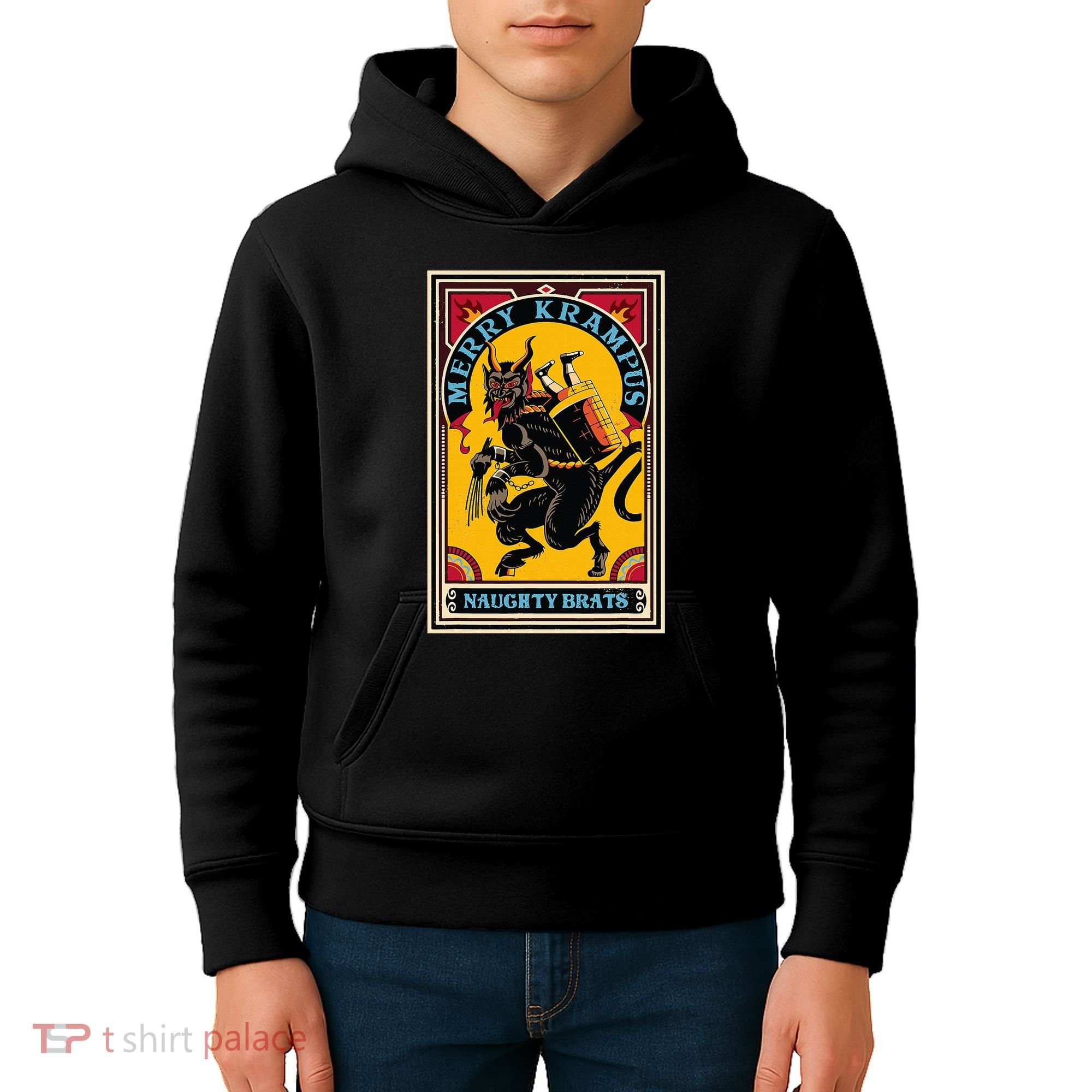 Christmas Merry Krampus Naughty Brats Circus Poster Style  Kids Hoodie
