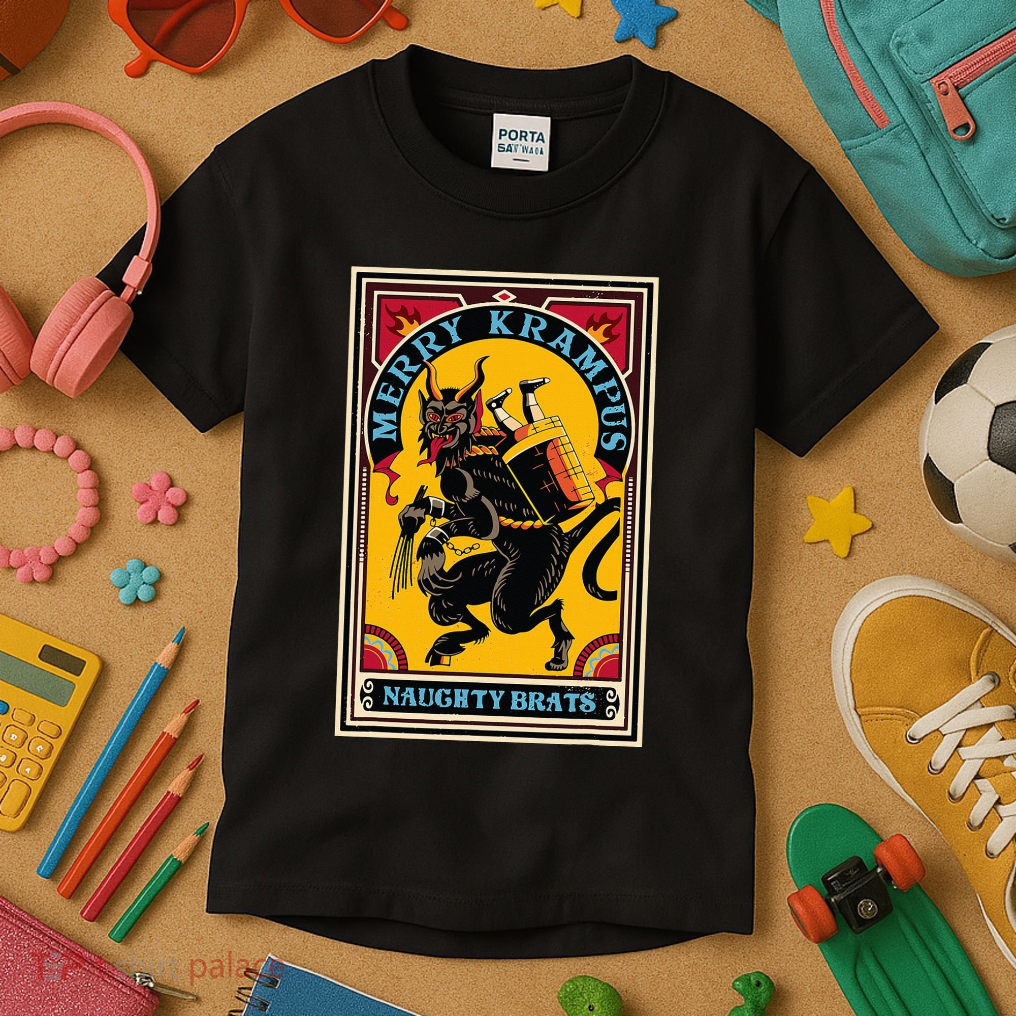 Christmas Merry Krampus Naughty Brats Circus Poster Style  Kids T-Shirt