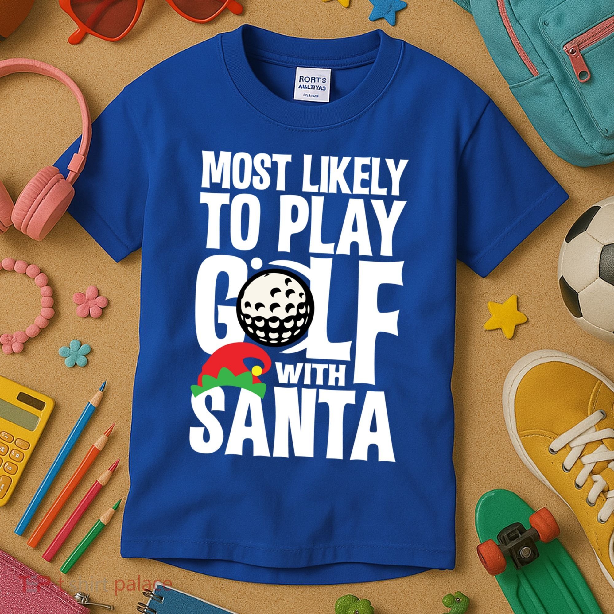Christmas Most Likely To Play Golf With Santa Golfer Xmas Gift Kids T-Shirt