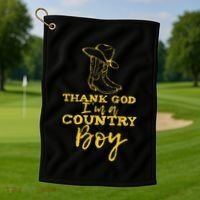 Country Music Lyrics Quotes Thank God IM A Country Boy Golf Towel thumb 1