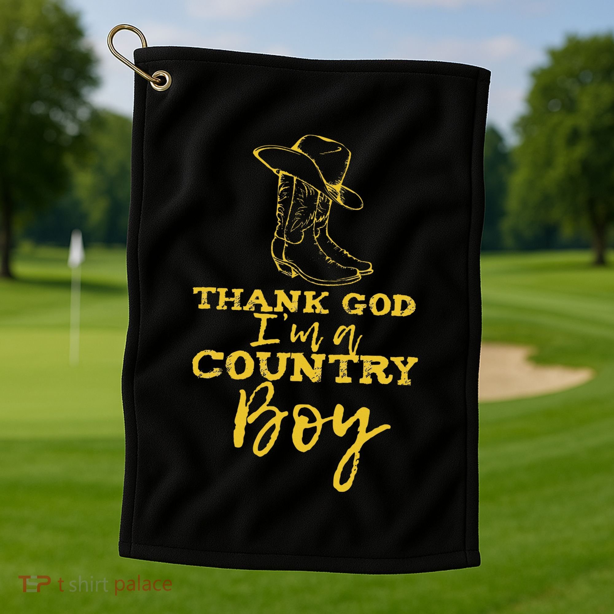 Country Music Lyrics Quotes Thank God IM A Country Boy Golf Towel