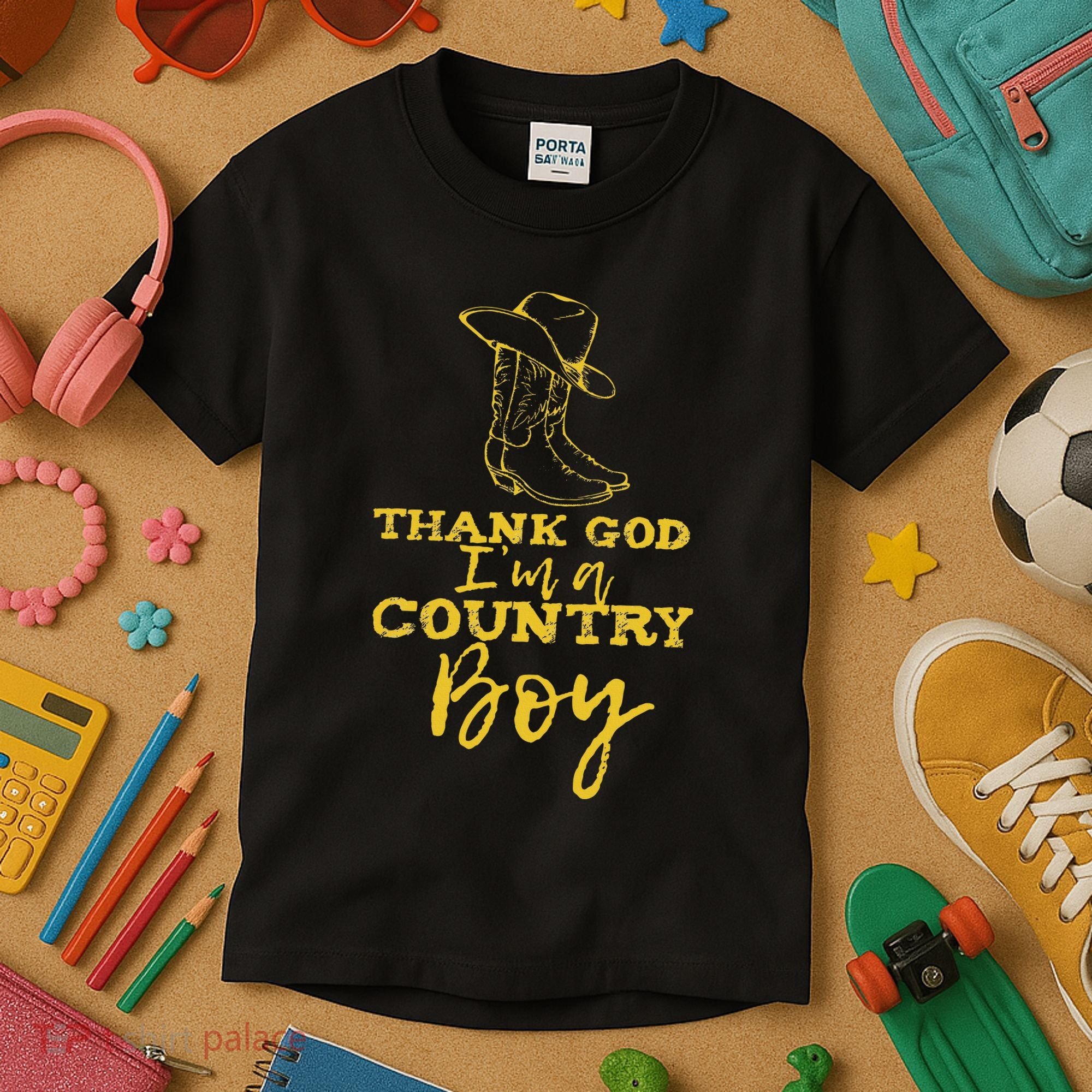 Country Music Lyrics Quotes Thank God IM A Country Boy Kids T-Shirt