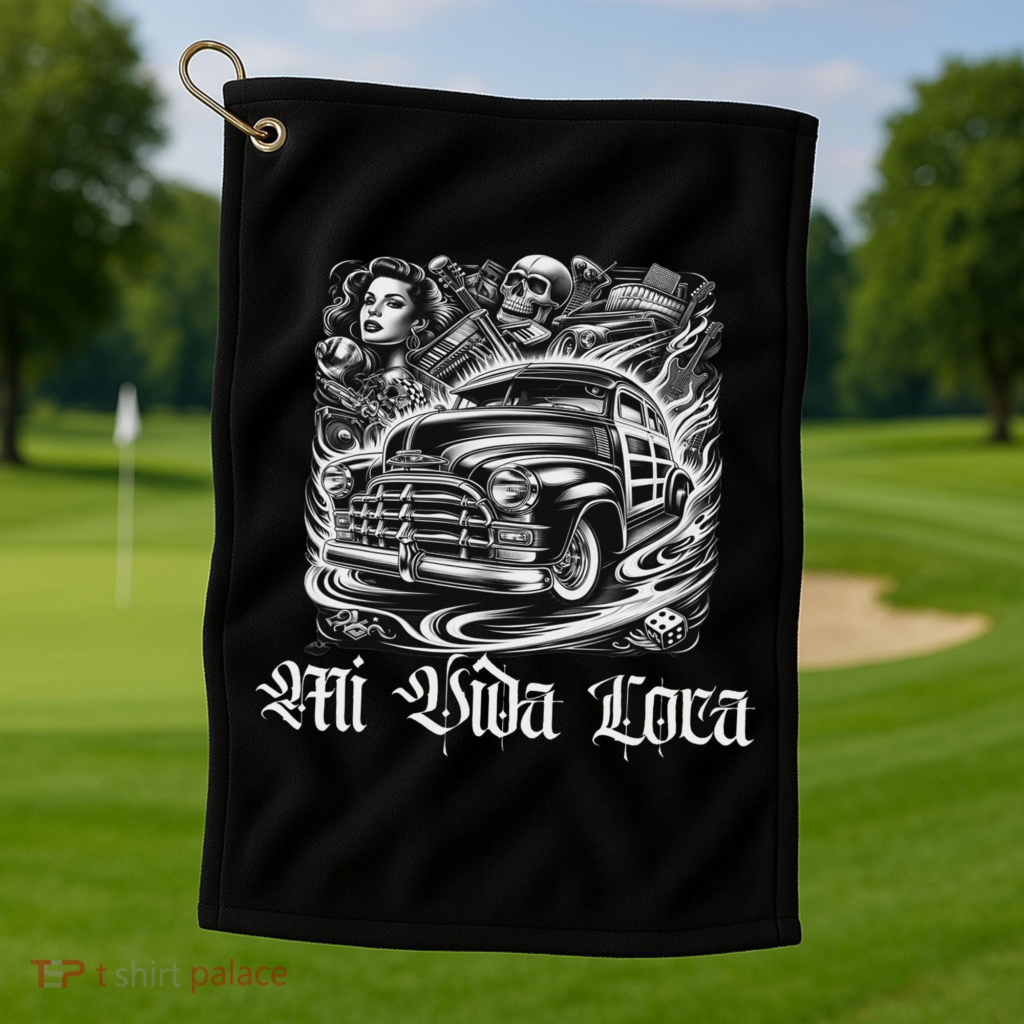 Chicano Mexican Lowriders Classic Mi Vida Loca Woodie Woody Golf Towel