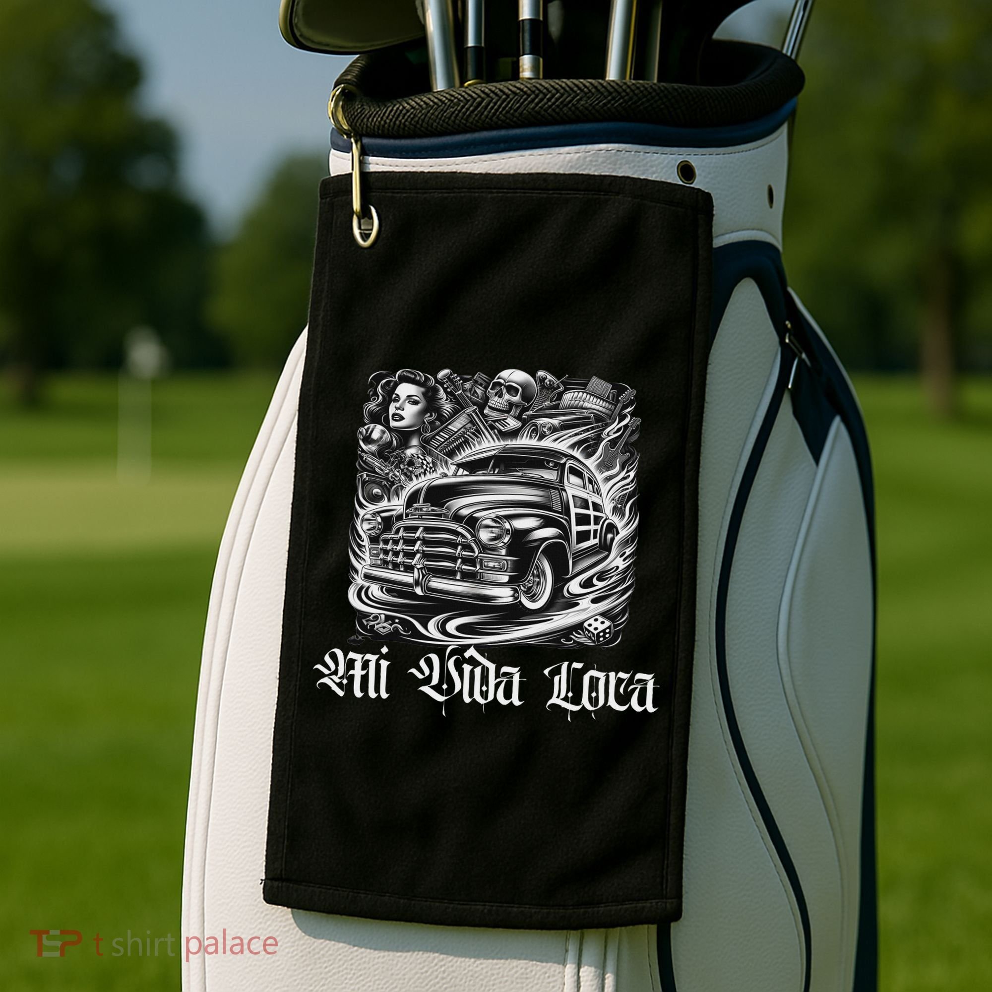 Chicano Mexican Lowriders Classic Mi Vida Loca Woodie Woody Golf Towel