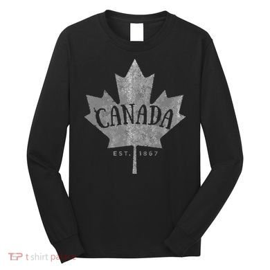 Canada Maple Leaf Canada Est 1867 Vintage Script Long Sleeve Shirt