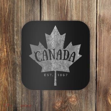 Canada Maple Leaf Canada Est 1867 Vintage Script Coaster