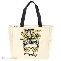 Cute Mom  Life Sunflower Messy Bun Mother's Day Tote Bag thumb 0