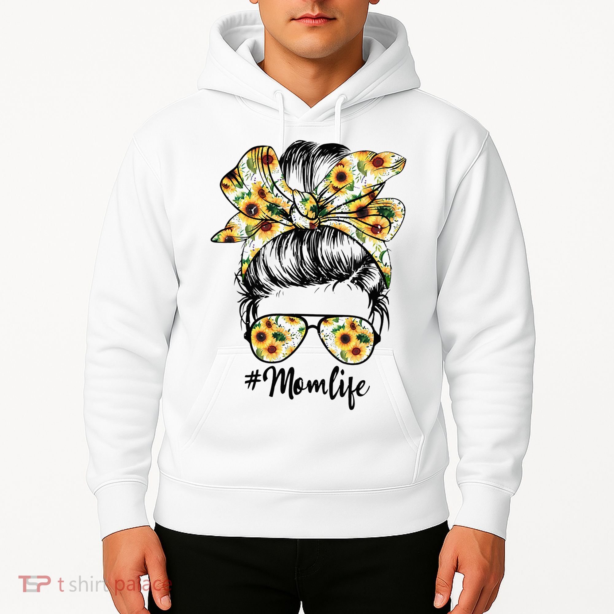 Cute Mom  Life Sunflower Messy Bun Mother's Day Hoodie