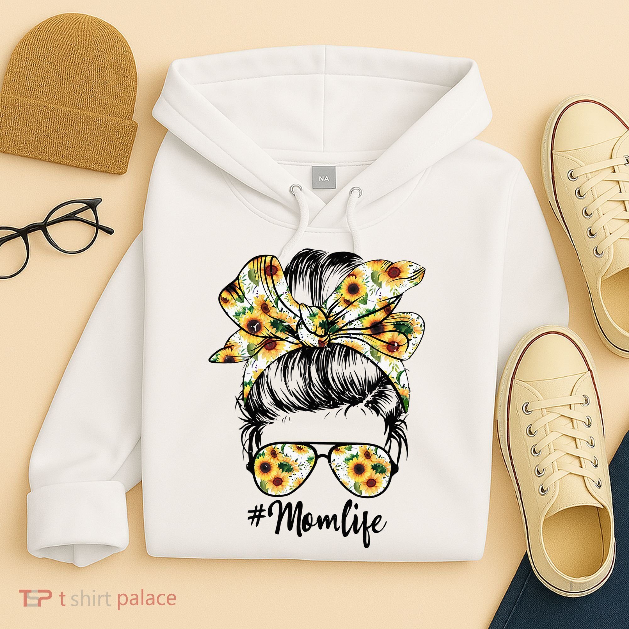 Cute Mom  Life Sunflower Messy Bun Mother's Day Hoodie