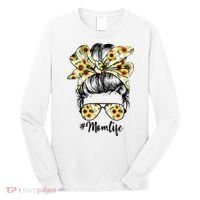 Cute Mom  Life Sunflower Messy Bun Mother's Day Long Sleeve Shirt thumb 0