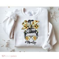 Cute Mom  Life Sunflower Messy Bun Mother's Day Sweatshirt thumb 2
