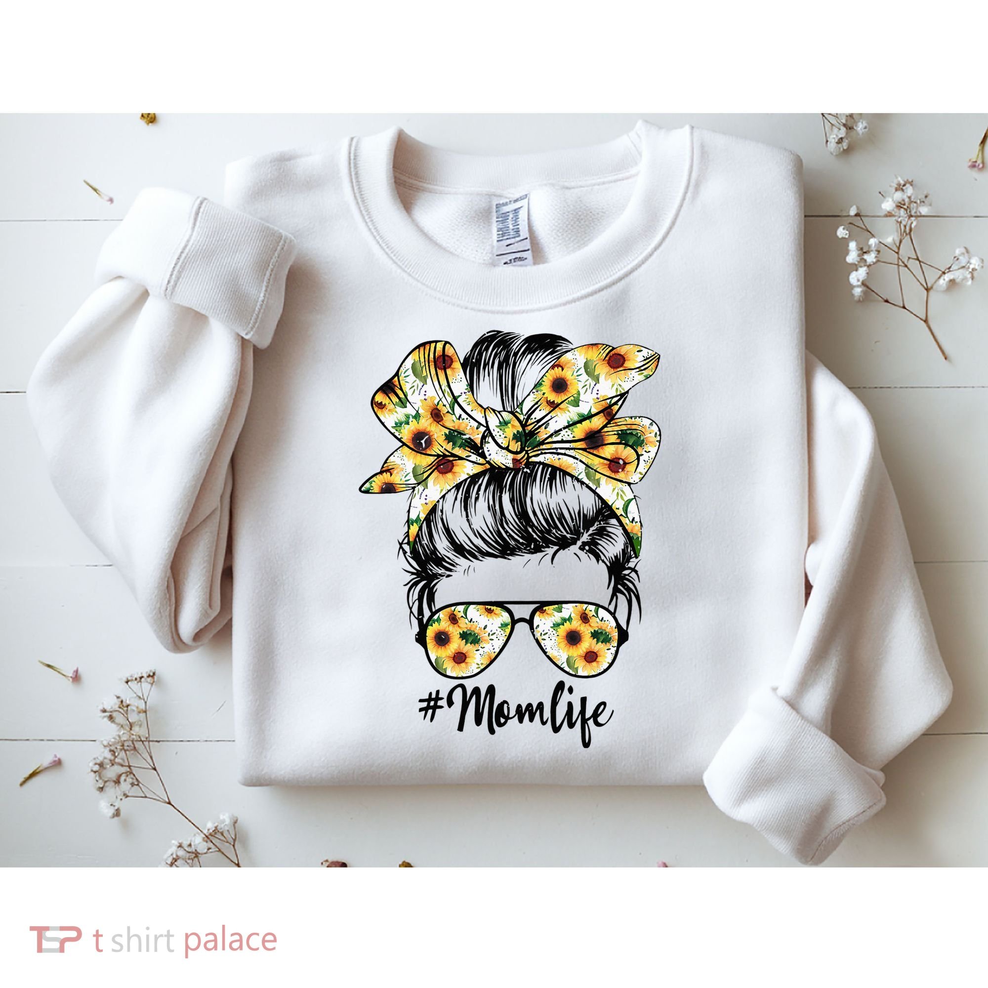 Cute Mom  Life Sunflower Messy Bun Mother's Day Sweatshirt