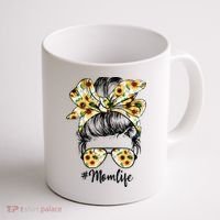 Cute Mom  Life Sunflower Messy Bun Mother's Day Coffee Mug thumb 1