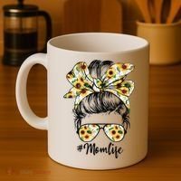 Cute Mom  Life Sunflower Messy Bun Mother's Day Coffee Mug thumb 4