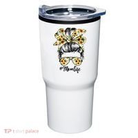 Cute Mom  Life Sunflower Messy Bun Mother's Day Tumbler thumb 0