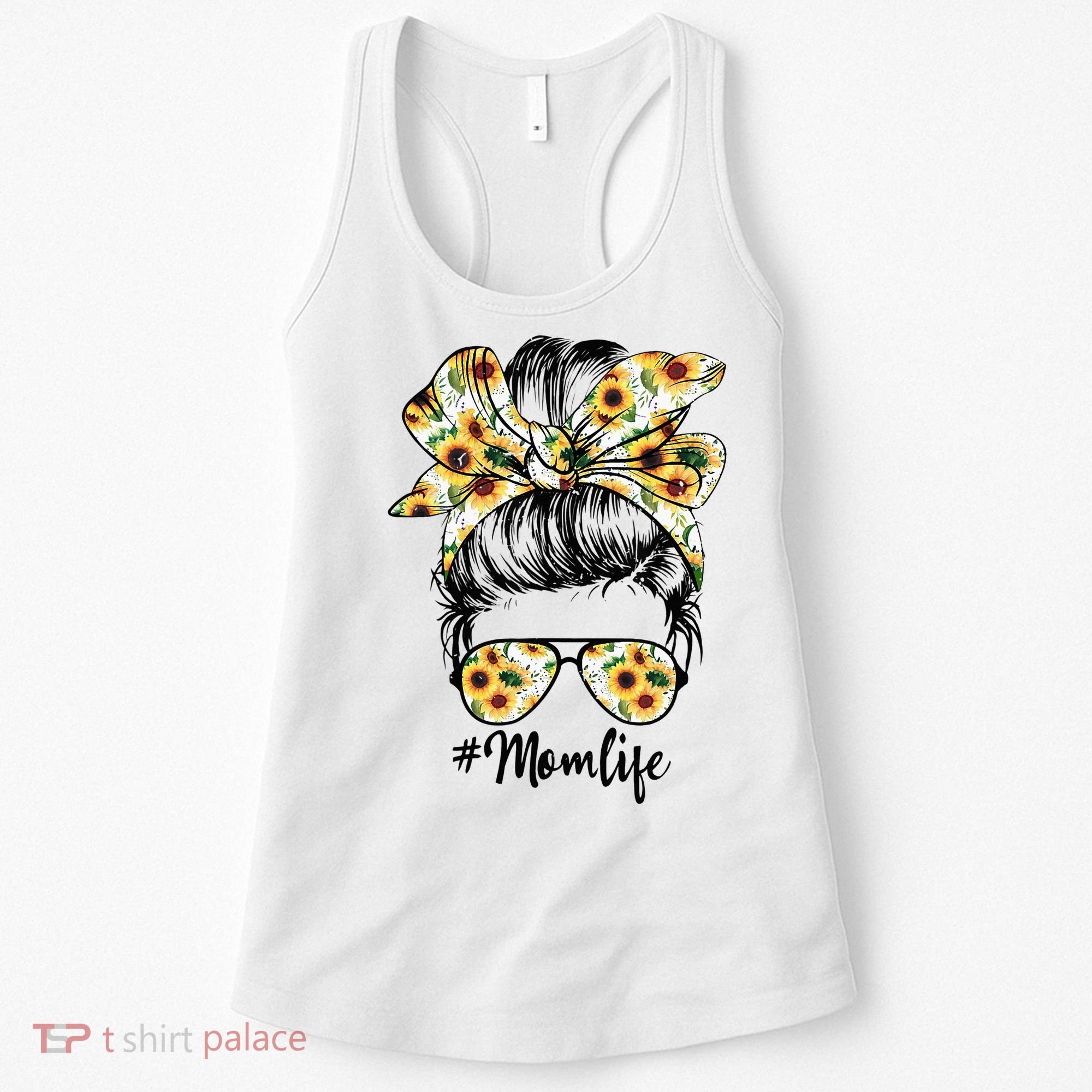 Cute Mom  Life Sunflower Messy Bun Mother's Day Women's Tank Top