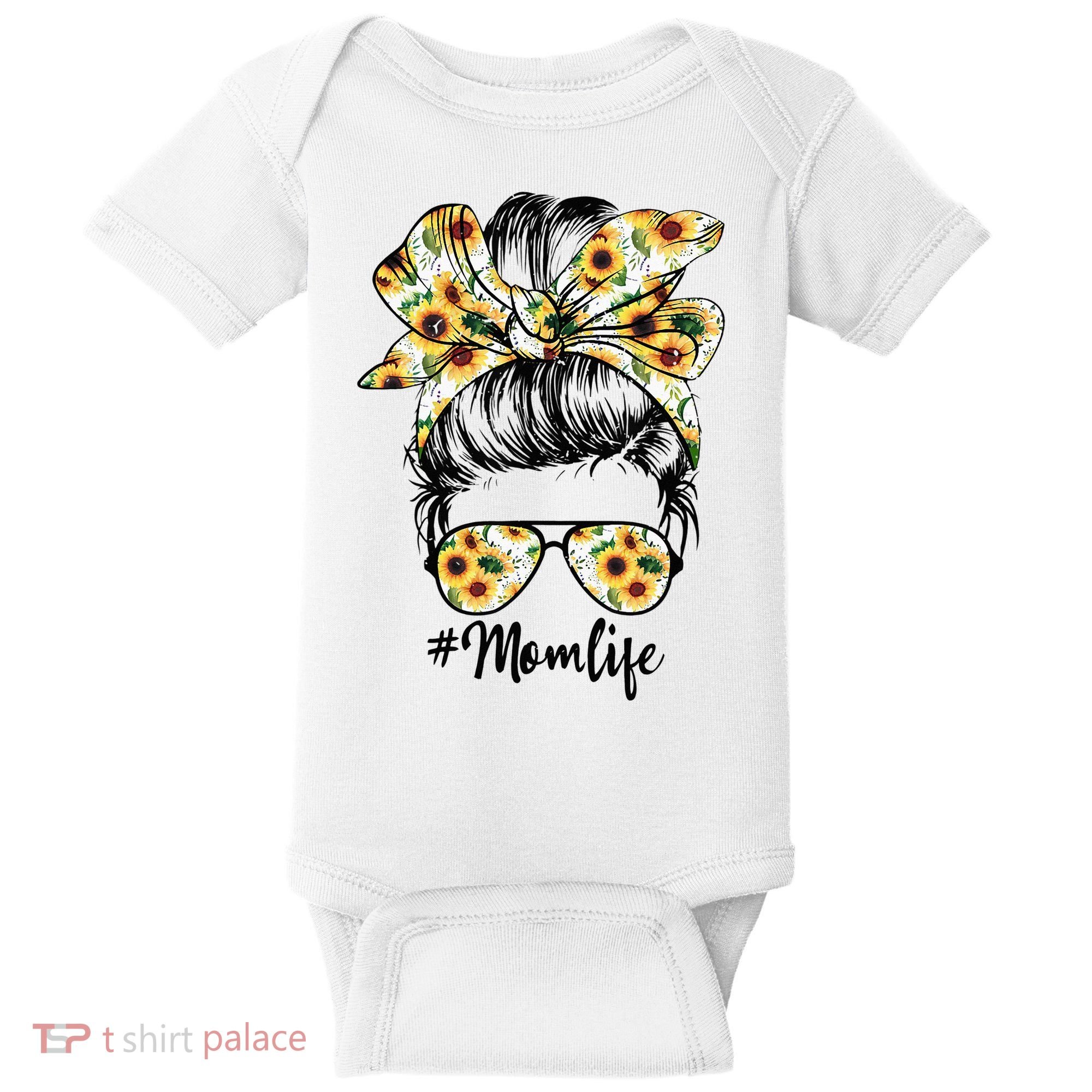 Cute Mom  Life Sunflower Messy Bun Mother's Day Baby Bodysuit