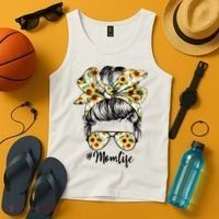 Cute Mom  Life Sunflower Messy Bun Mother's Day Tank Top thumb 4
