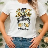Cute Mom  Life Sunflower Messy Bun Mother's Day Women's T-Shirt thumb 2