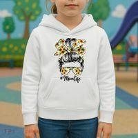 Cute Mom  Life Sunflower Messy Bun Mother's Day Kids Hoodie thumb 3