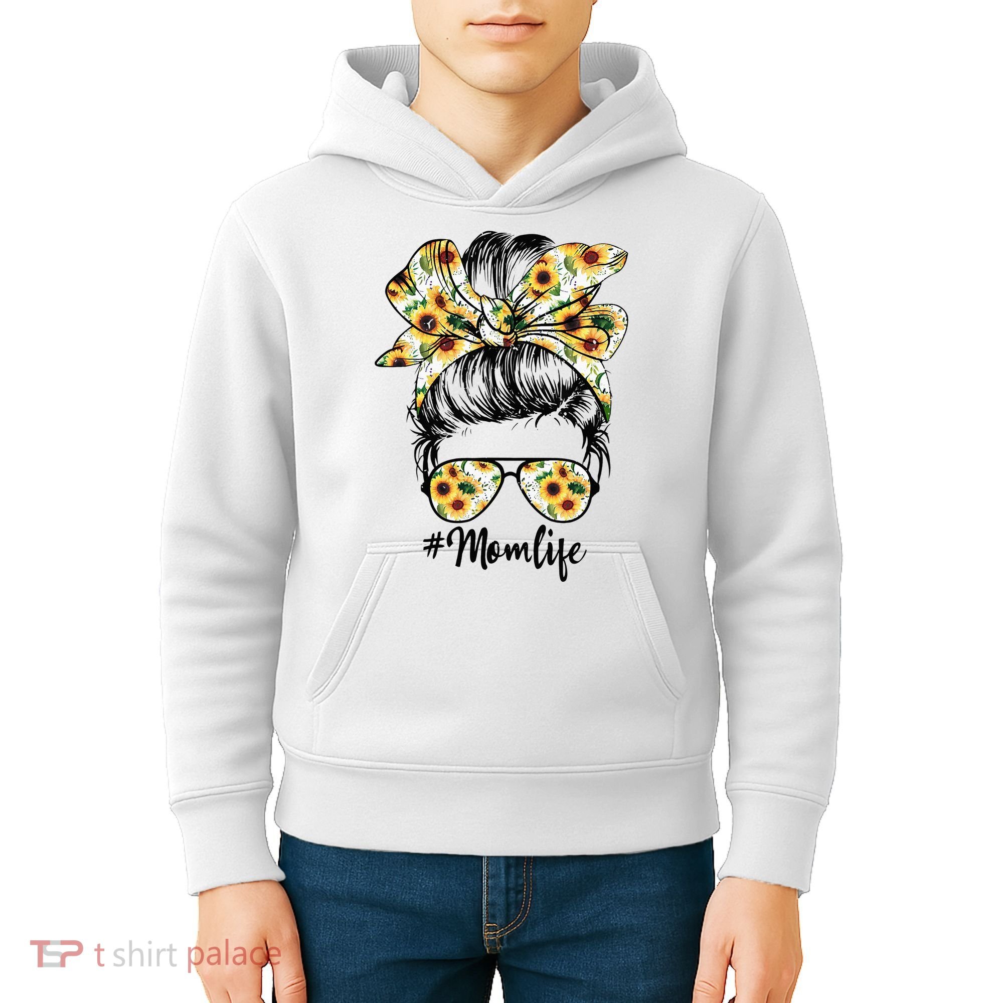 Cute Mom  Life Sunflower Messy Bun Mother's Day Kids Hoodie