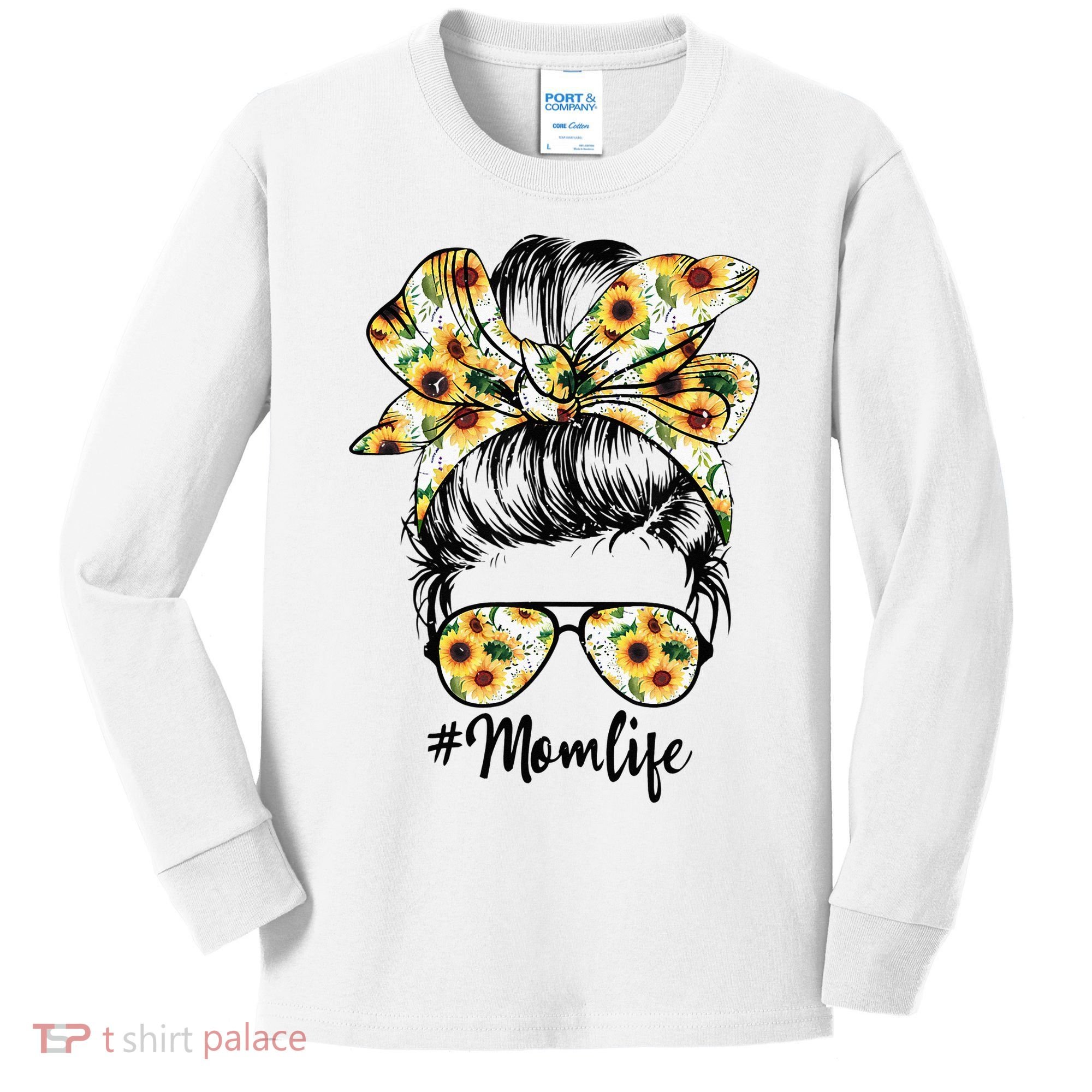 Cute Mom  Life Sunflower Messy Bun Mother's Day Kids Long Sleeve Shirt