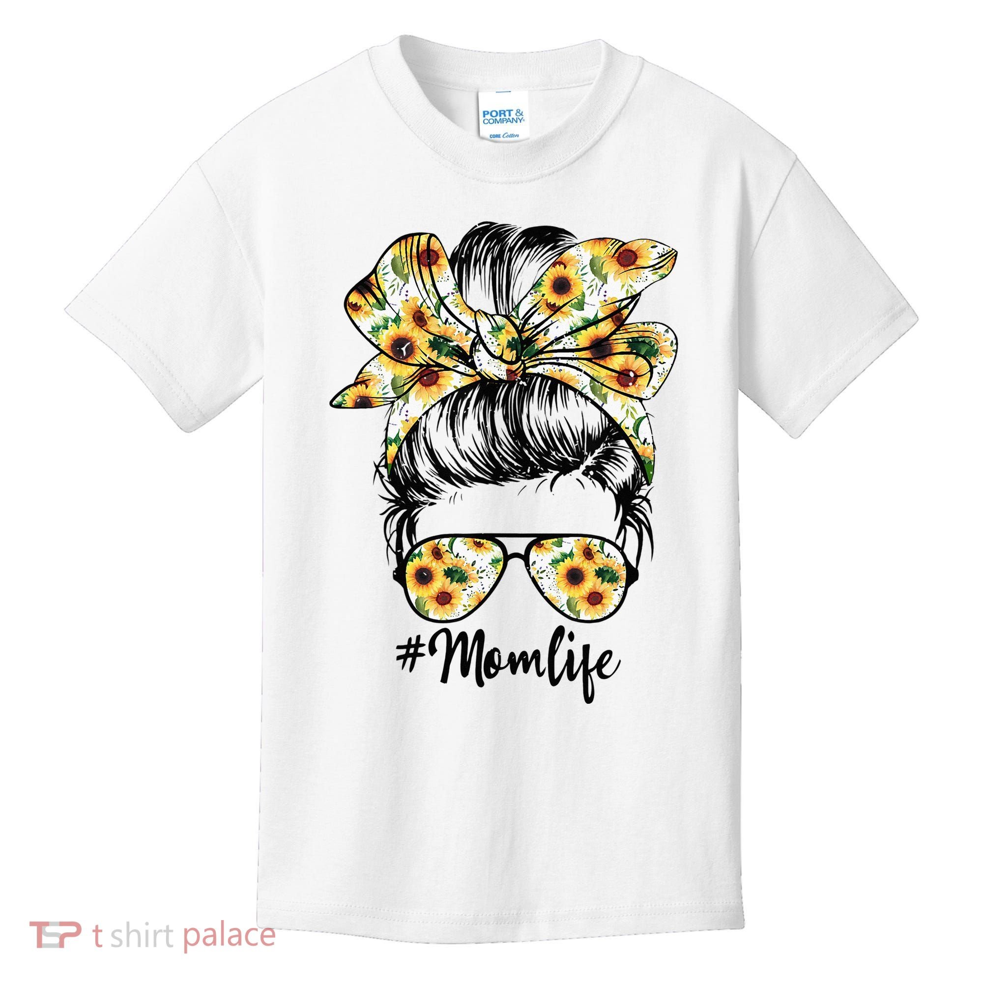 Cute Mom  Life Sunflower Messy Bun Mother's Day Kids T-Shirt