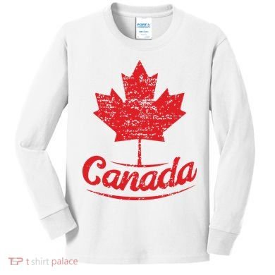 Canada Maple Leaf Proud Vintage Retro Canadian Flag Kids Long Sleeve Shirt