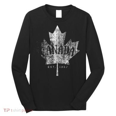 Canada Maple Leaf Canada Est 1867 Vintage Script Long Sleeve Shirt