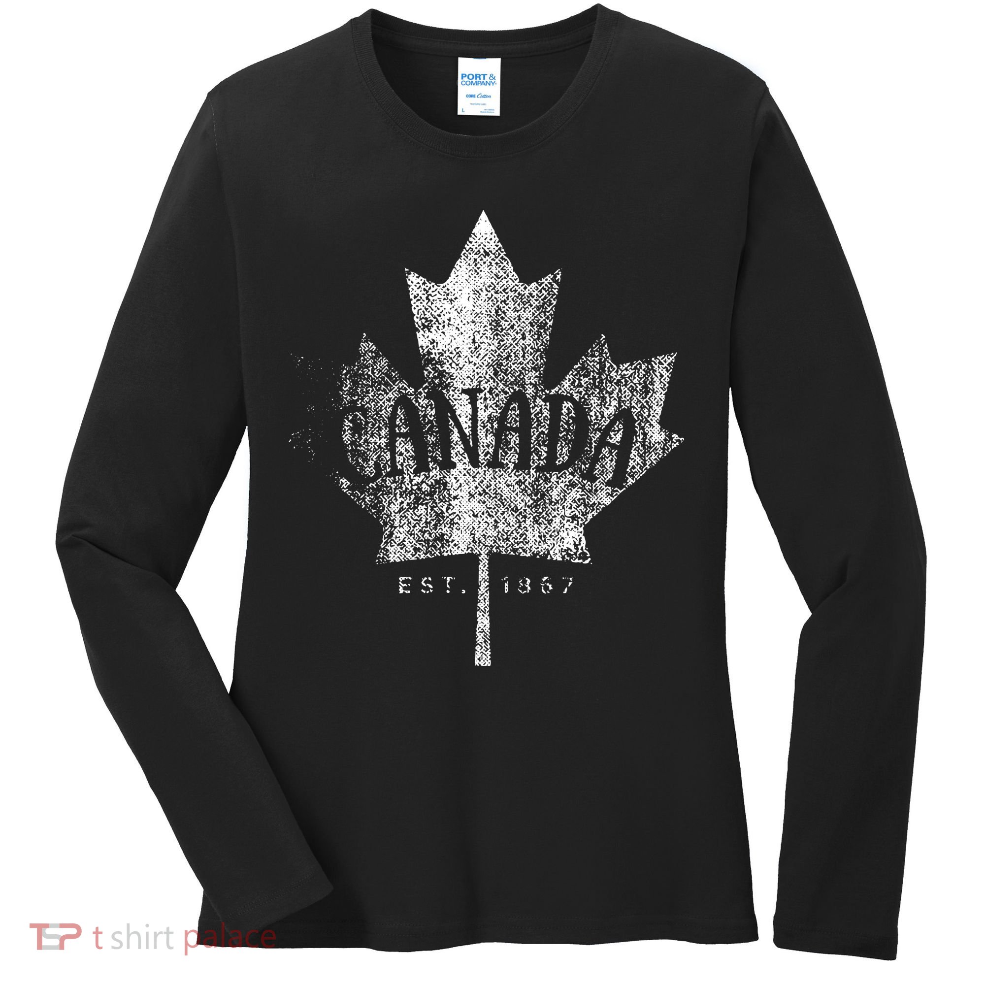 Canada Maple Leaf Canada Est 1867 Vintage Script Women's Long Sleeve Shirt