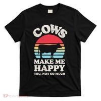 Cows Make Me Happy Funny Cow Lover Farmer Farm Animal Retro T-Shirt thumb 0