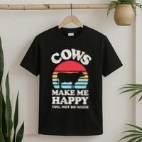 Cows Make Me Happy Funny Cow Lover Farmer Farm Animal Retro T-Shirt thumb 2