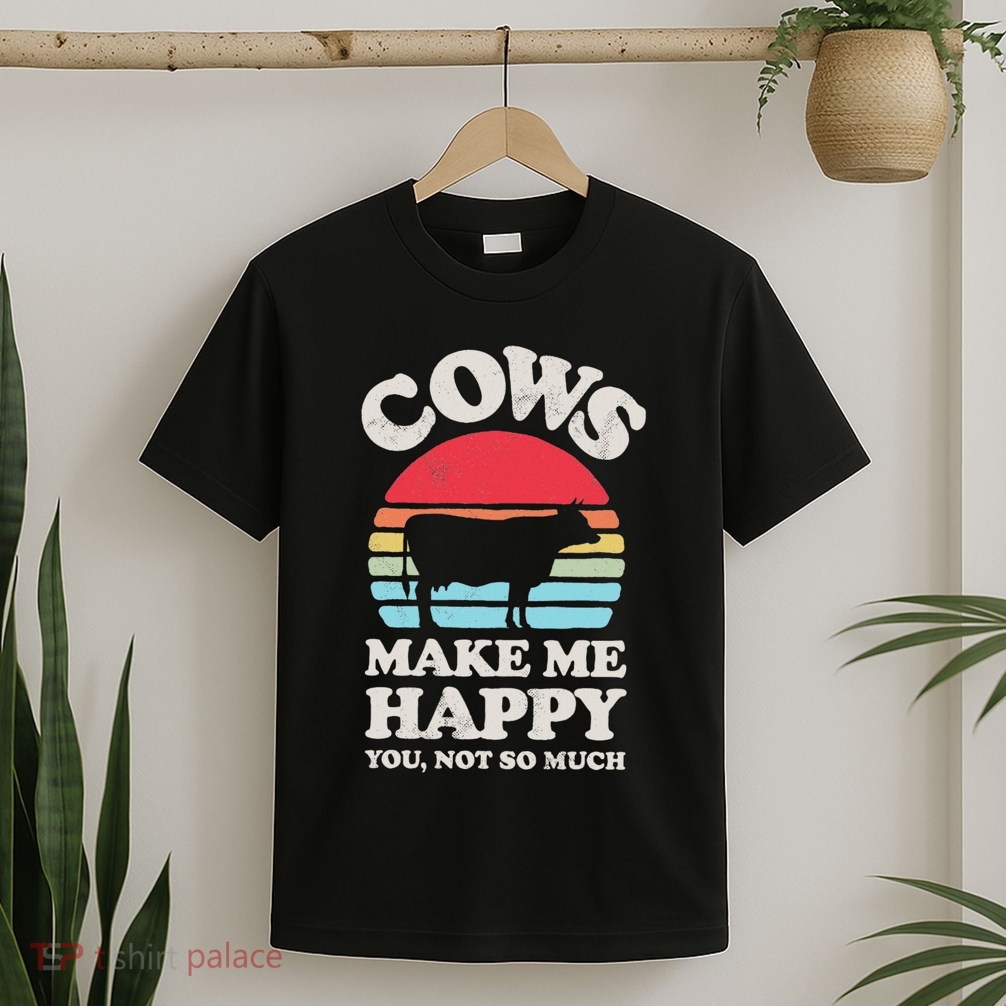Cows Make Me Happy Funny Cow Lover Farmer Farm Animal Retro T-Shirt