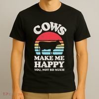 Cows Make Me Happy Funny Cow Lover Farmer Farm Animal Retro T-Shirt thumb 3