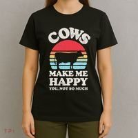 Cows Make Me Happy Funny Cow Lover Farmer Farm Animal Retro T-Shirt thumb 4
