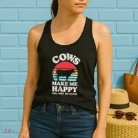 Cows Make Me Happy Funny Cow Lover Farmer Farm Animal Retro Women's Tank Top thumb 2