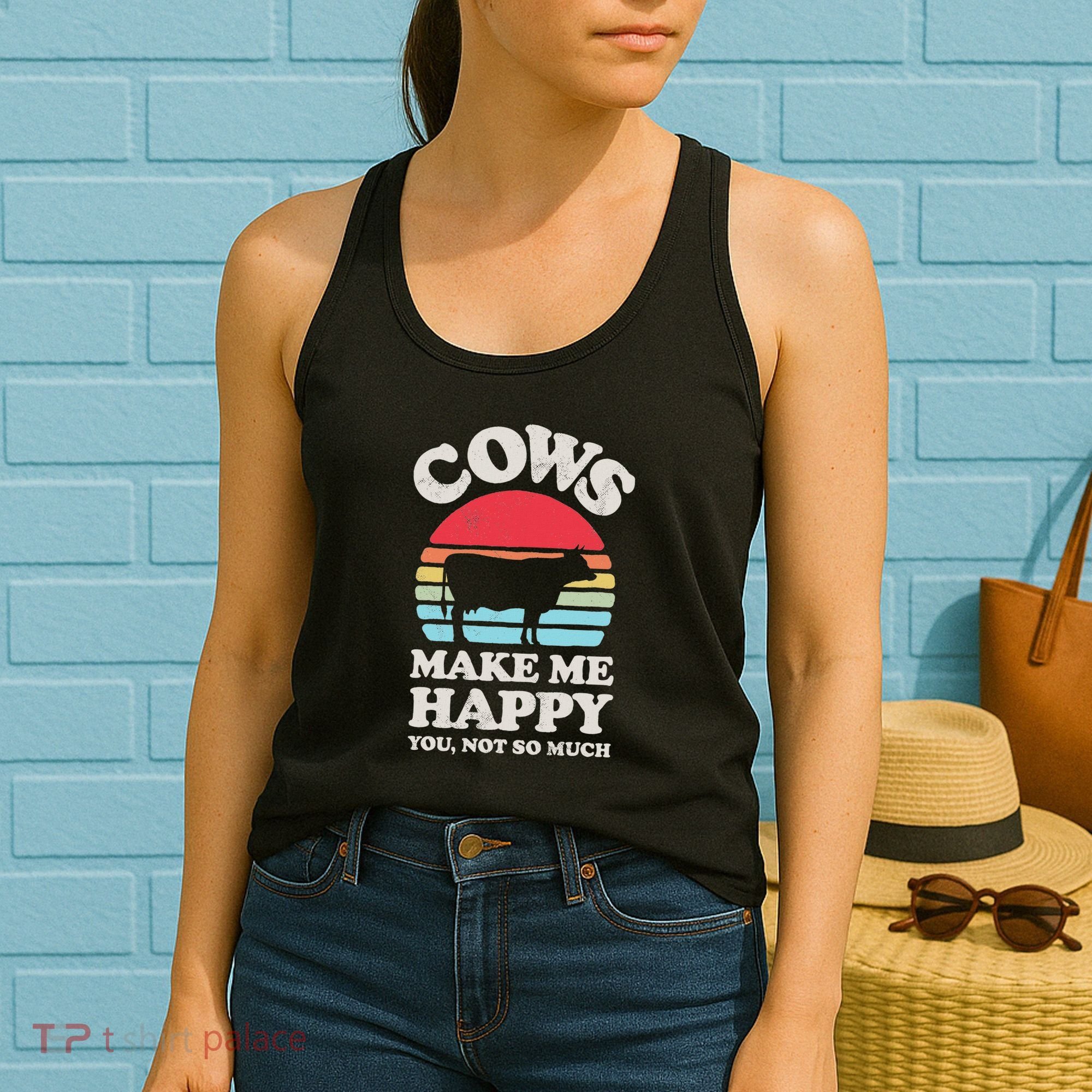 Cows Make Me Happy Funny Cow Lover Farmer Farm Animal Retro Women's Tank Top