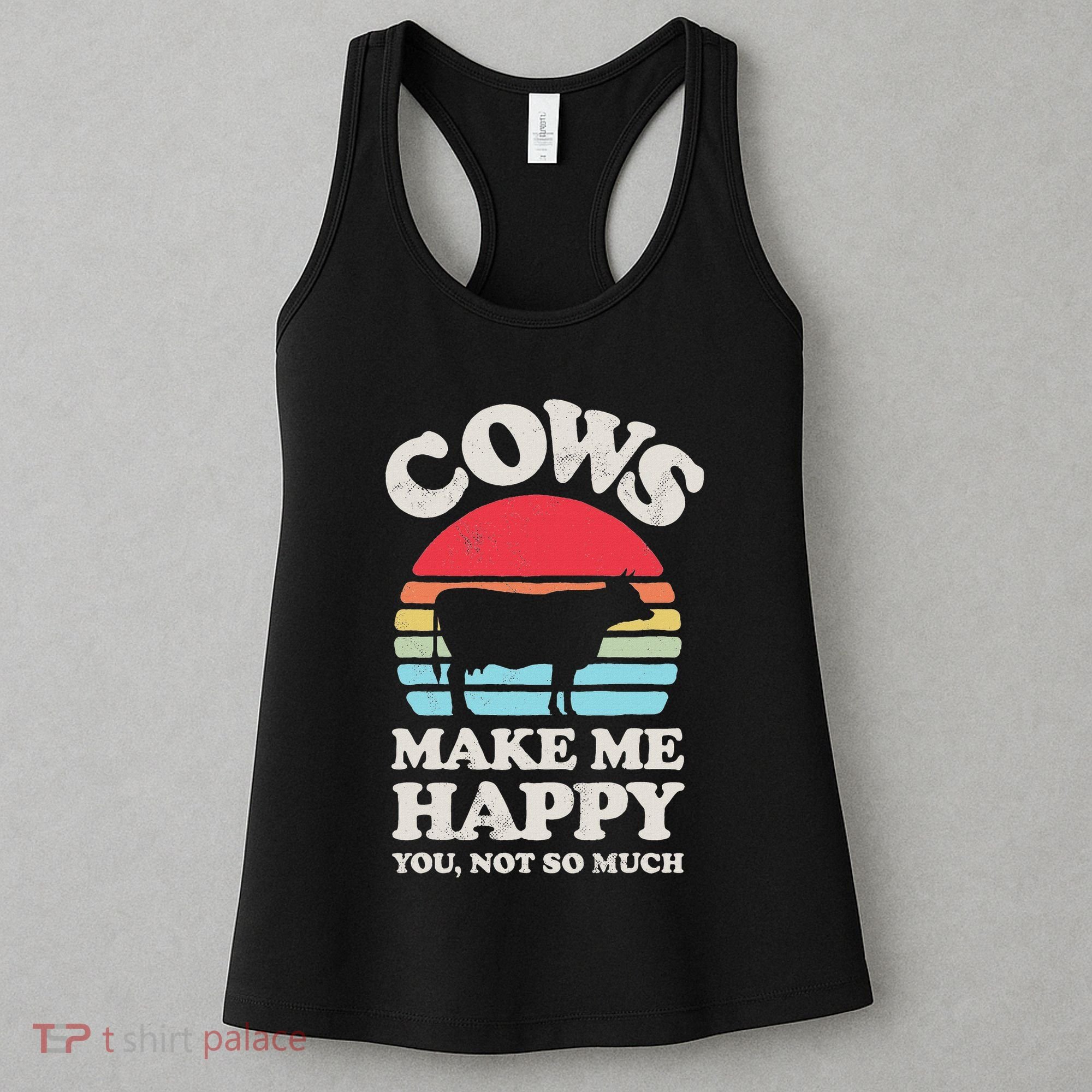 Cows Make Me Happy Funny Cow Lover Farmer Farm Animal Retro Women's Tank Top